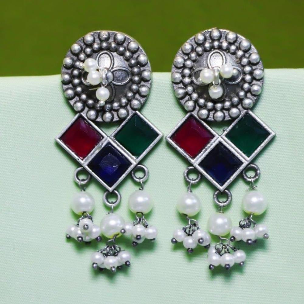 Akruti Collection Oxidised Plated Crystal Stone Dangler Earrings