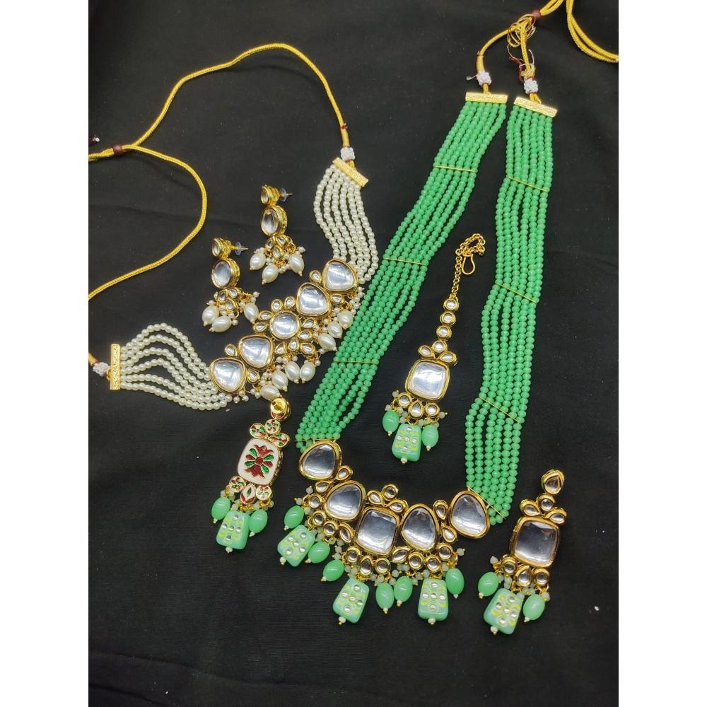 Akruti Collection Gold Plated Kundan Stone Necklace Combo