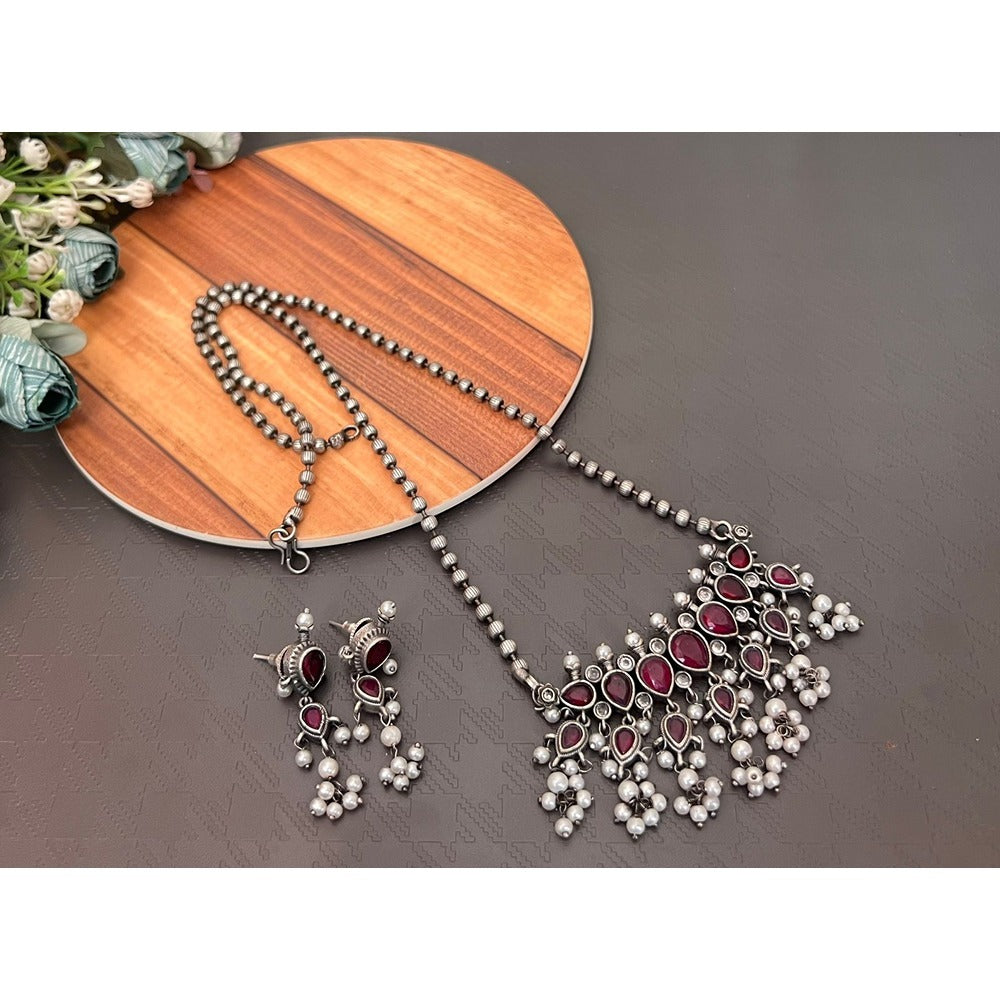Akruti Collection Oxidised Plated Long Necklace Set
