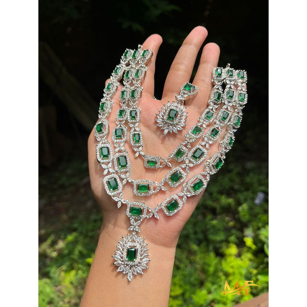 Akruti Collection Silver Plated AD Necklace Set