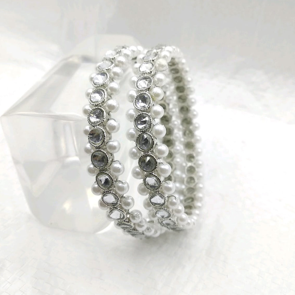 Star Bangles Silver Plated Pearl Bangle Set