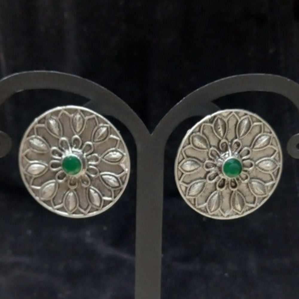 Infinity Jewels Oxidised Plated Pota Stone Stud Earrings