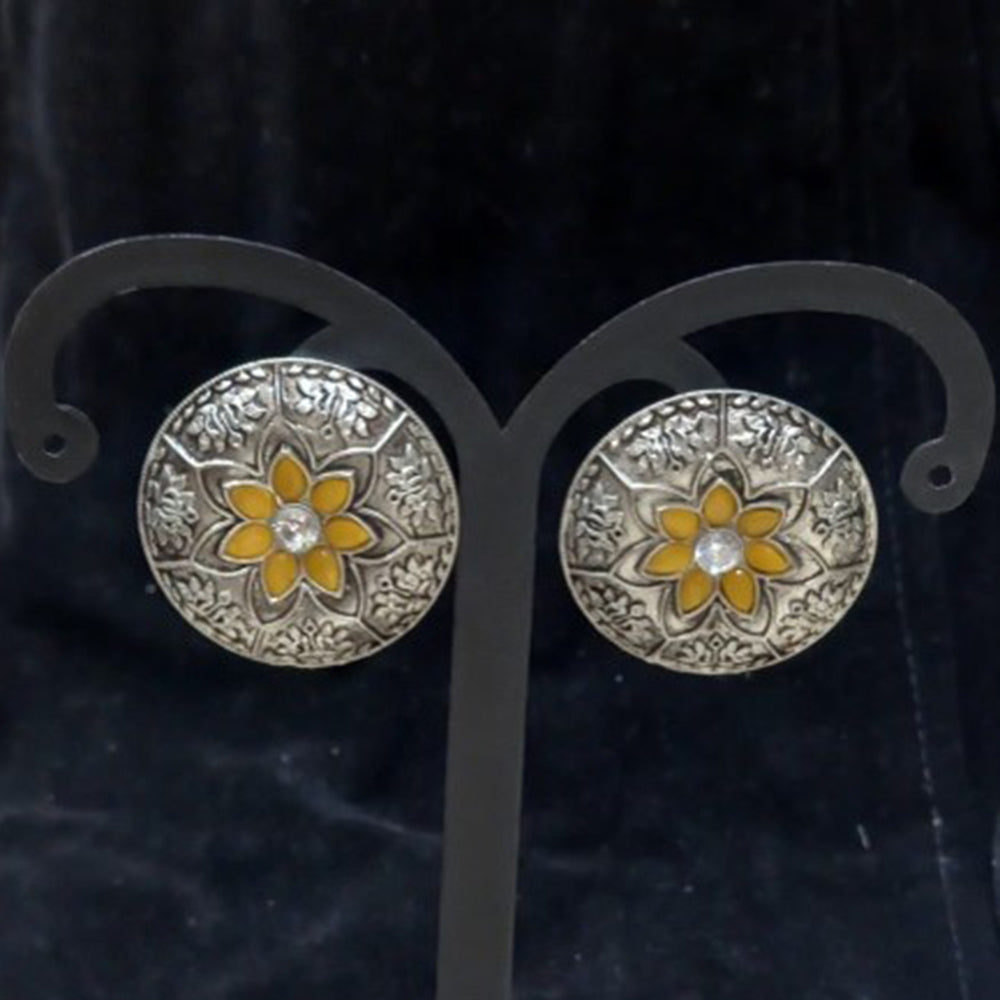 Infinity Jewels Oxidised Plated Pota Stone Stud Earrings