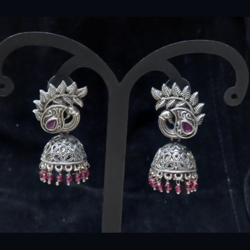 Infinity Jewels Oxidised Plated Pota Stone Jhumki Earrings