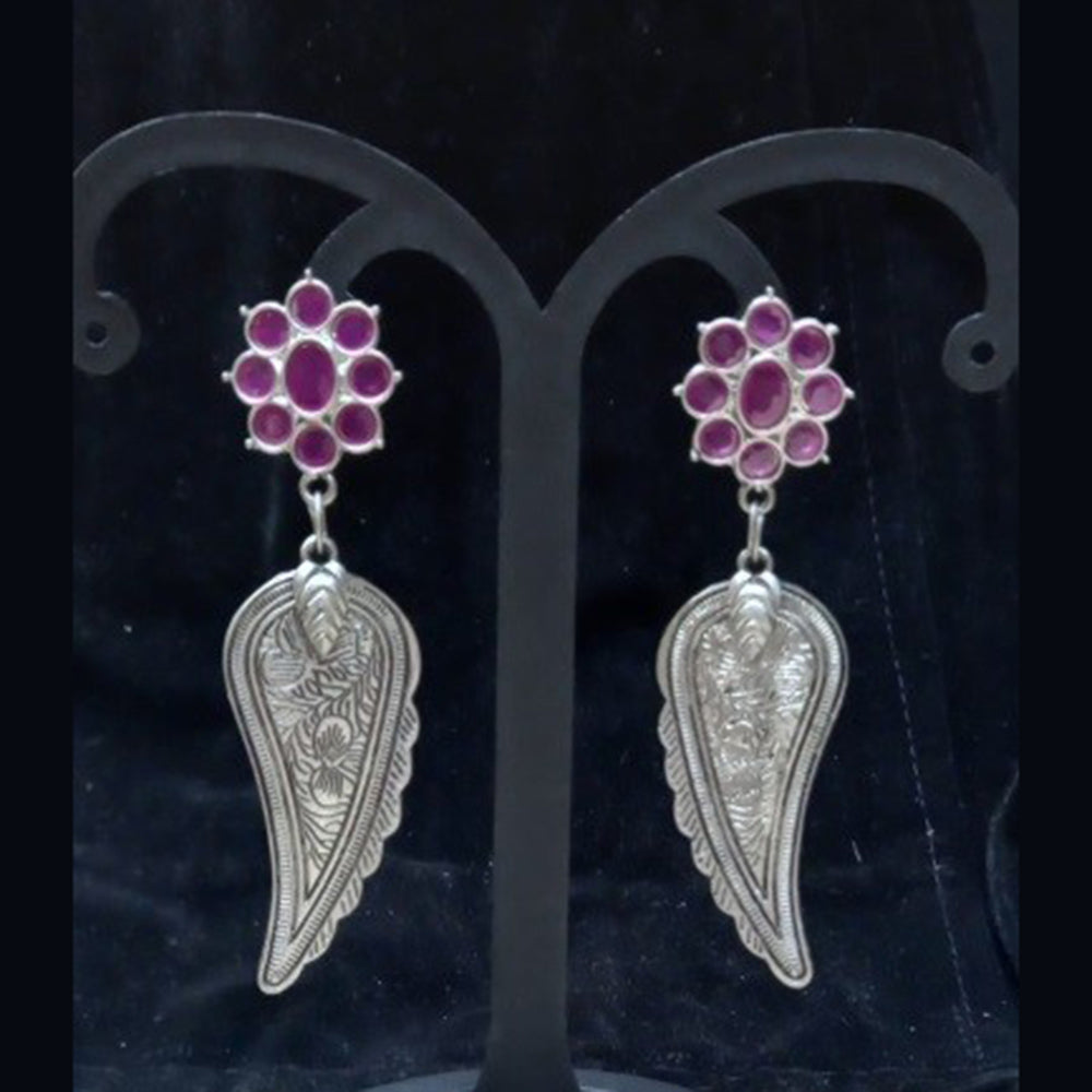 Infinity Jewels Oxidised Plated Pota Stone Dangler Earrings