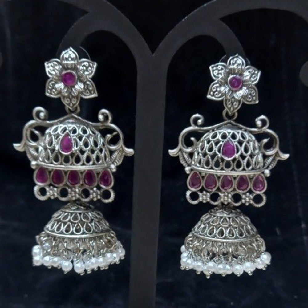 Infinity Jewels Oxidised Plated Pota Stone Jhumki Earrings