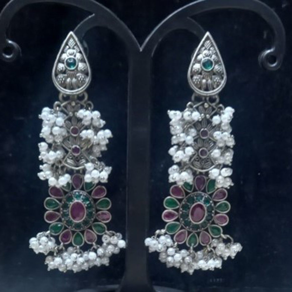 Infinity Jewels Oxidised Plated Pota Stone Dangler Earrings