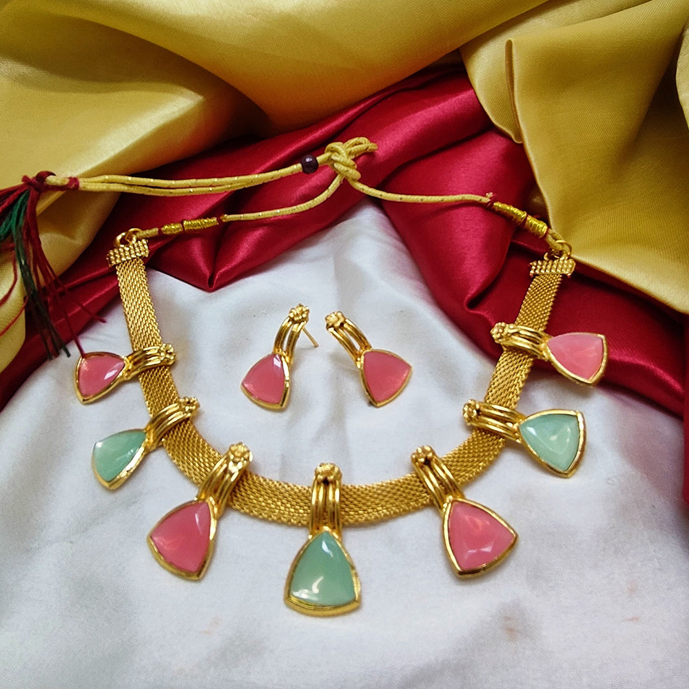 Palak Art Gold Plated Crystal Stone Necklace Set