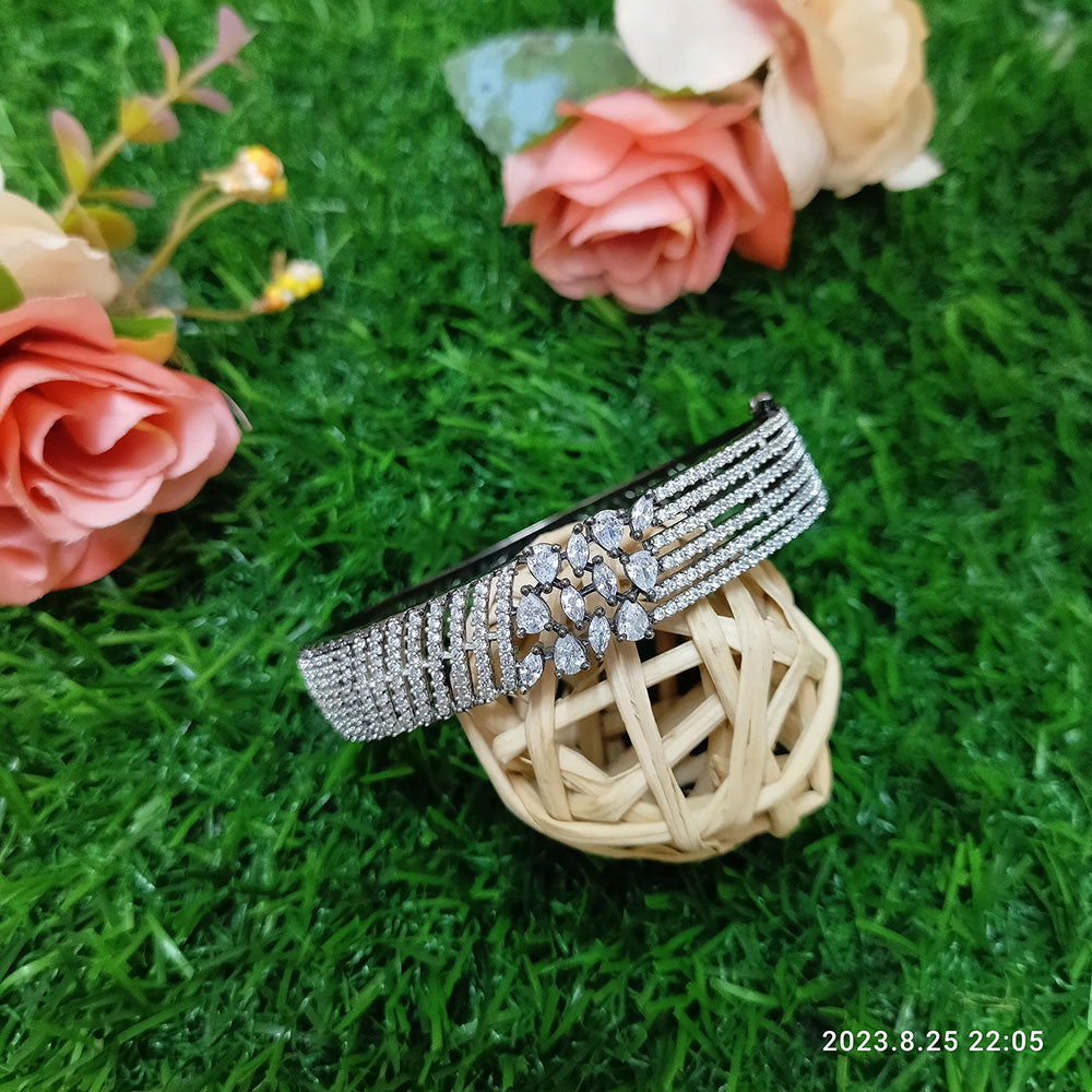 Sunflower Fashion Jewellery Black Oxidised Plated AD Stone Openable Kada