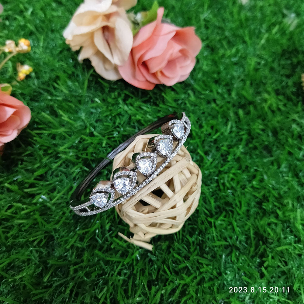 Sunflower Fashion Jewellery Black Oxidised Plated AD Stone Openable Kada