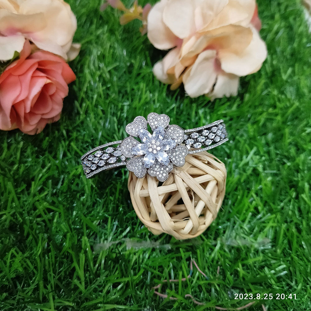 Sunflower Fashion Jewellery Black Oxidised Plated AD Stone Openable Kada