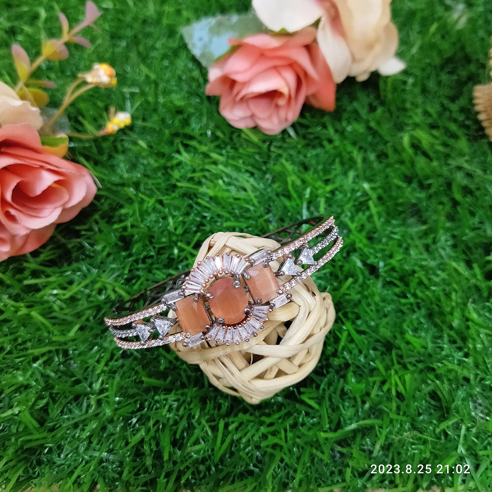 Sunflower Fashion Jewellery Black Oxidised Plated AD Stone Openable Kada