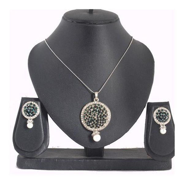 The99Jewel Green Austrian Stone Silver Plated Pendant Set - 1200405