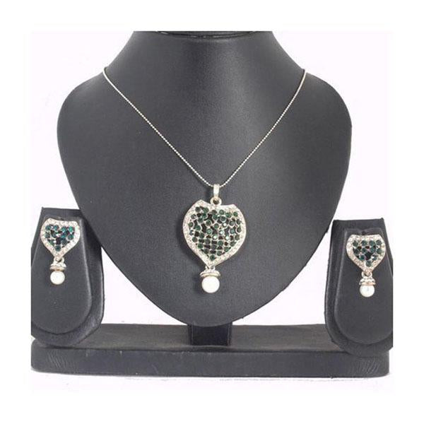 The99Jewel Green Austrian Stone Silver Plated Pendant Set - 1200412