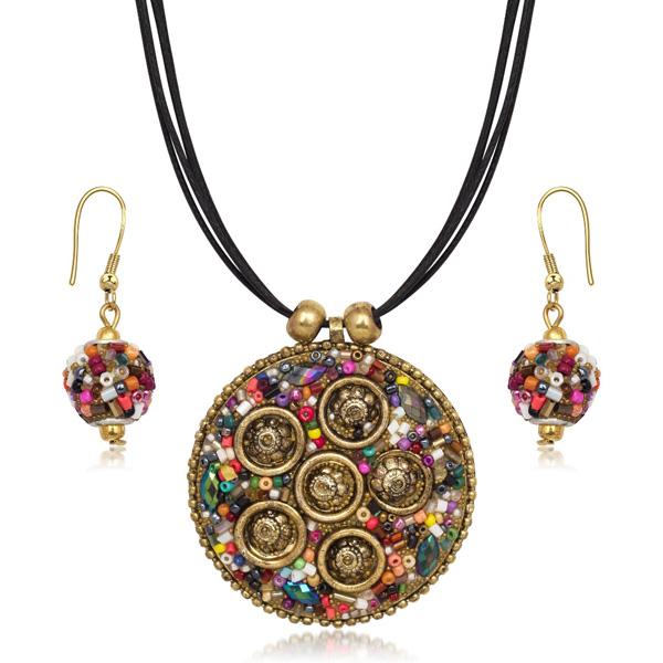 Beadside Multicolor Beads Gold Plated Pendant Set - 1202205