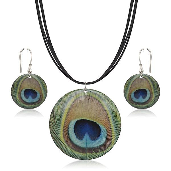 Beadside Peacock Feather Design Pendant Set - 1202207