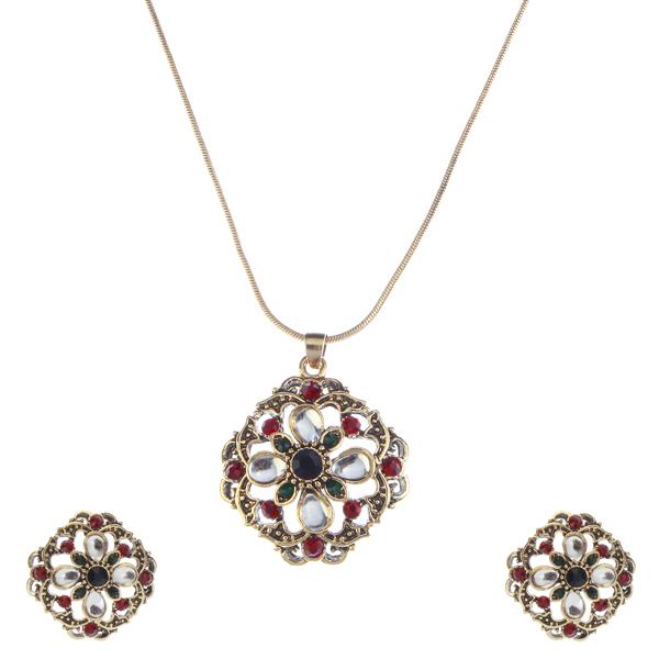 Urthn Green And Red Austrian Stone Gold Plated Pendant Set - 1202323