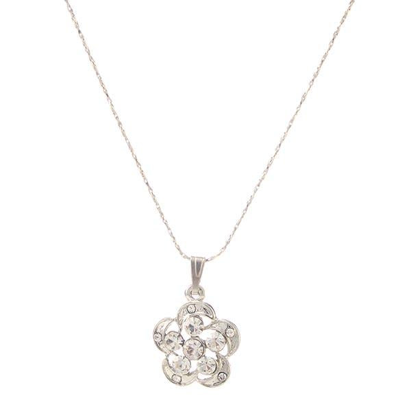 Eugenia Austrian Stone Floral Silver Plated Chain Pendant - 1202614