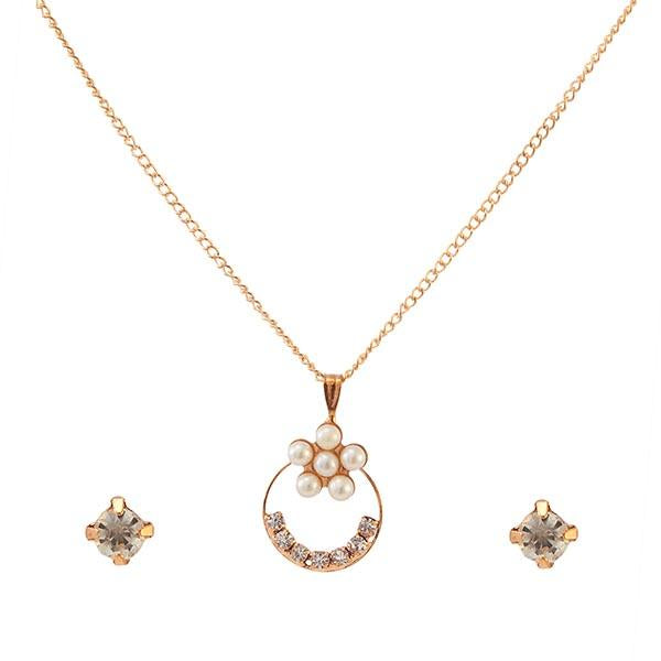 Regina White Pearl Austrian Stone Gold Plated Pendant Set - 1203111