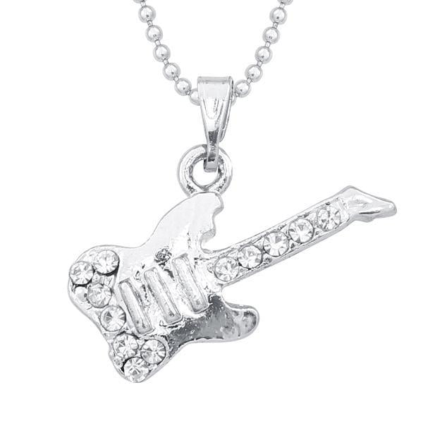 Regina Silver Plated Austrian Stone Guitar Chain Pendant - 1203122A