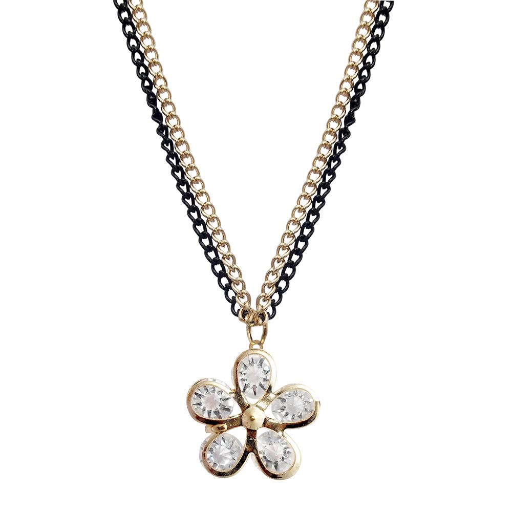 Kriaa Rose Gold Plated Austrian Stone Floral Chain Pendant - 1203245B - 1203245C