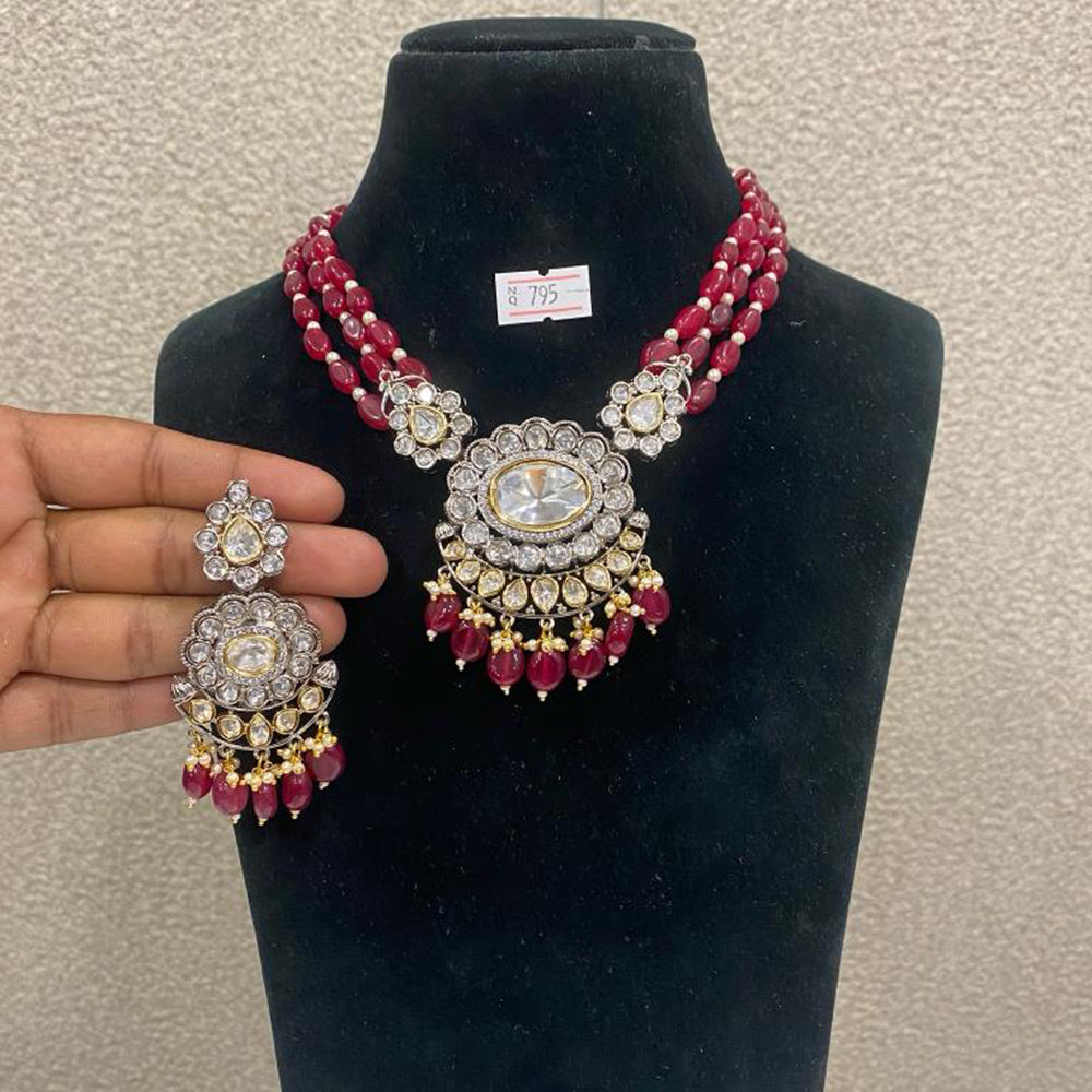 Max Plus Jewels Silver Plated Kundan Stone Necklace Set