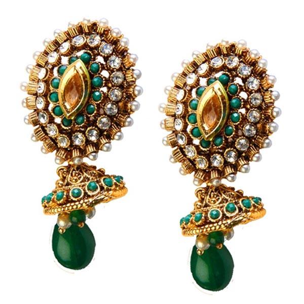 Tip Top Fashions Green Pota Stone Drop Dangler Earrings - 1301817