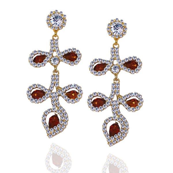 Eugenia Maroon Austrian Stone Gold Plated Dangler Earrings - 1302702