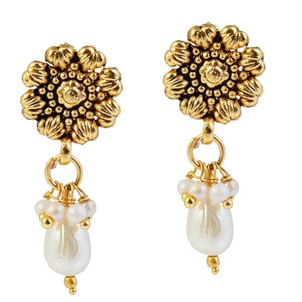 The99Jewel Pearl Drop Antique Gold Plated Stud Earrings - 1304940