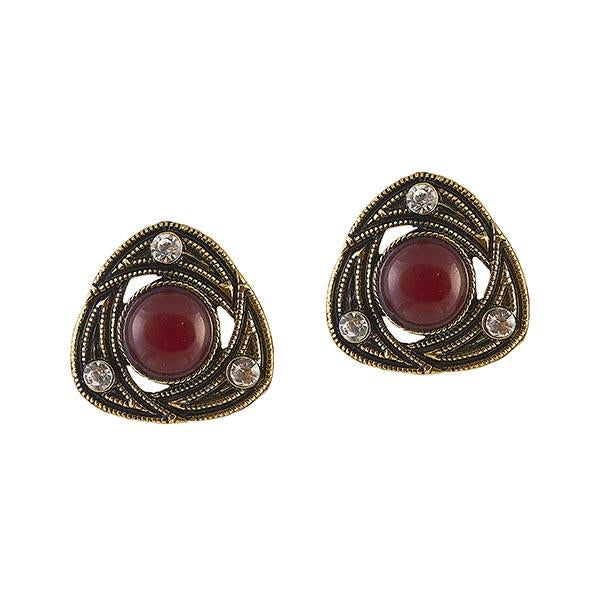 Urbana Red Stone Antique Gold Plated Stud Earrings - 1306509