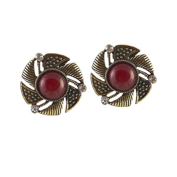 Urbana Red Stone Antique Gold Plated Stud Earrings - 1306510