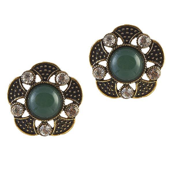 Urbana Green Stone Antique Gold Plated Stud Earrings - 1306511