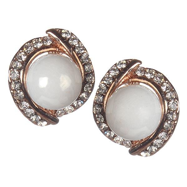 Urbana Glass Pearl Rose Gold Plated Stud Earrings - 1306803