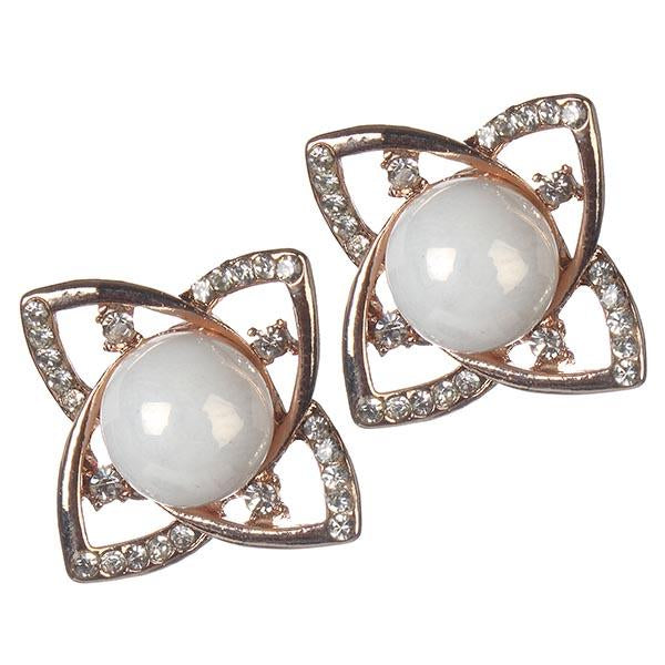 Urbana Glass Pearl Rose Gold Plated Stud Earrings - 1306804