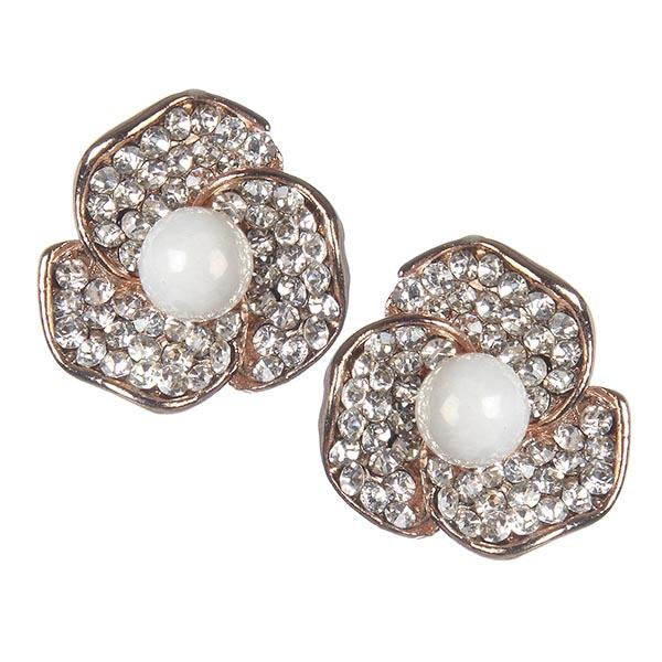 Urbana Glass Pearl Rose Gold Plated Stud Earrings - 1306824