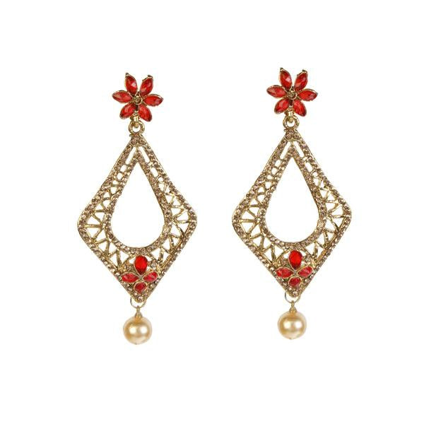 Kriaa Gold Plated  Red Austrian Stone Dangler Earrings - 1307416A