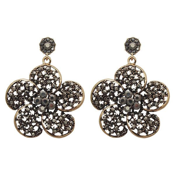 Jeweljunk Antique Gold Plated Marcasite Stone Dangler Earrings - 1307749B