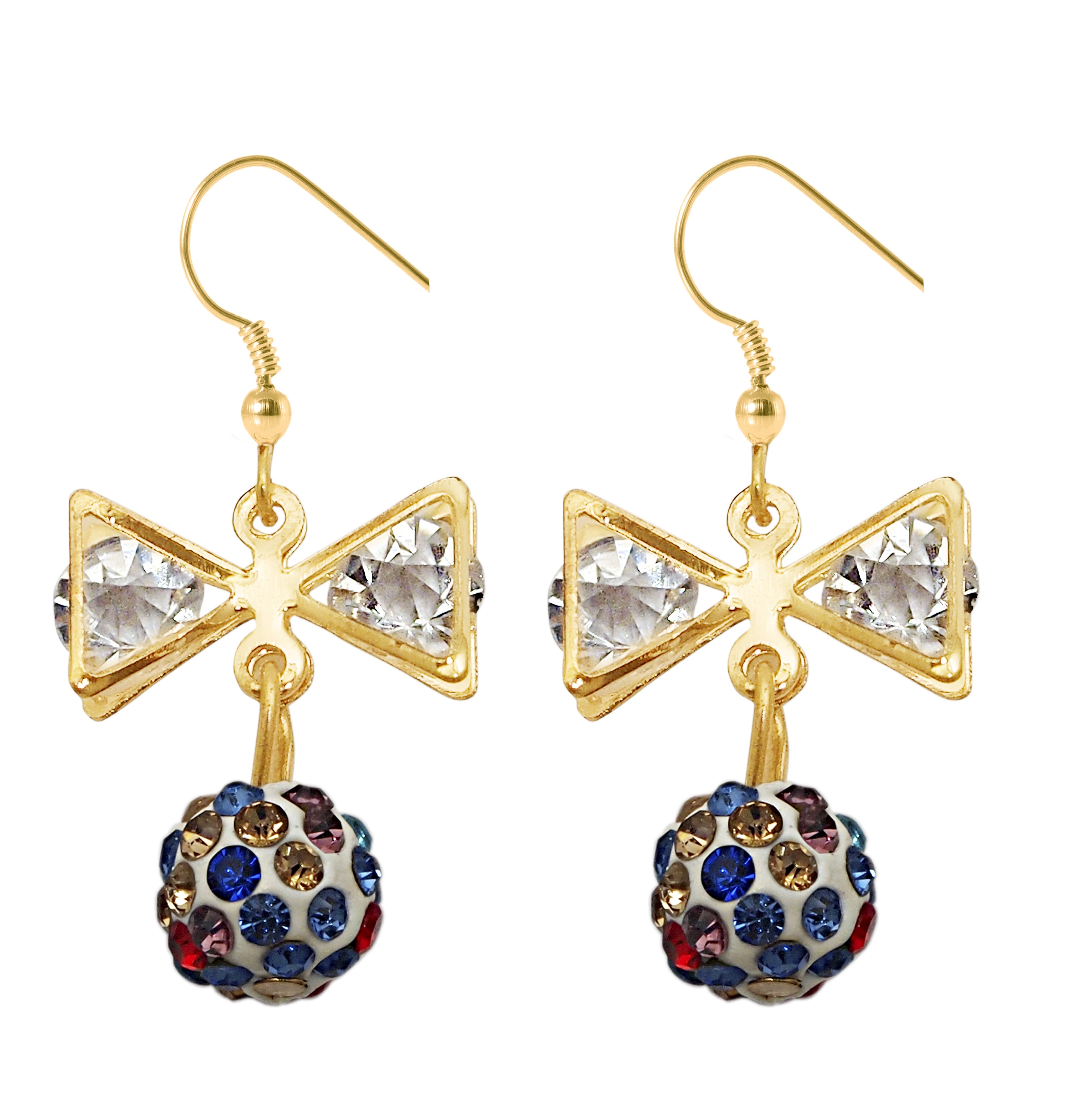 Urthn White Glass Stone Gold Plated Ball Earrings - 1307962C