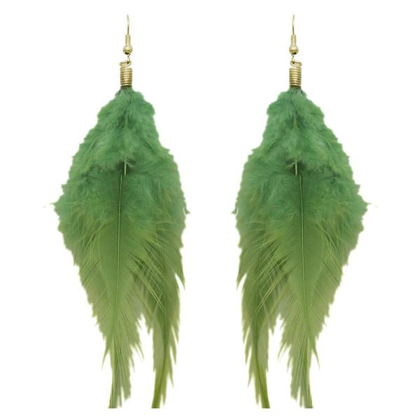 Jeweljunk Green Gold Plated Feather Earrings - 1308316K