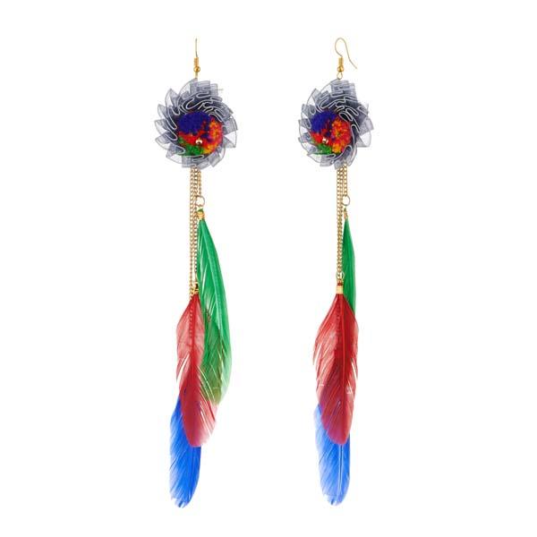 Jeweljunk Multicolor Gold Plated Thread Feather Earrings - 1308334C