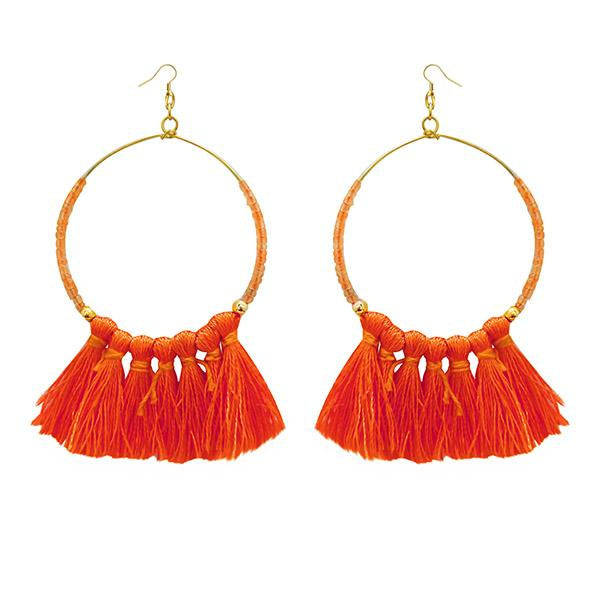 Tip Top Fashions Gold Plated Orange Thread Earrings - 1308339B