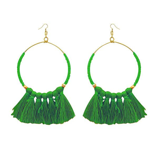 Tip Top Fashions Gold Plated Green Thread Earrings - 1308339C