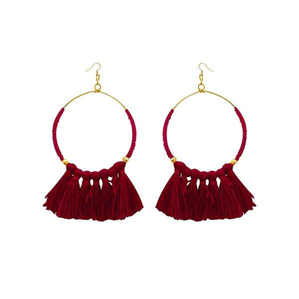 Jeweljunk Maroon Gold Plated Thread Earrings - 1308339J