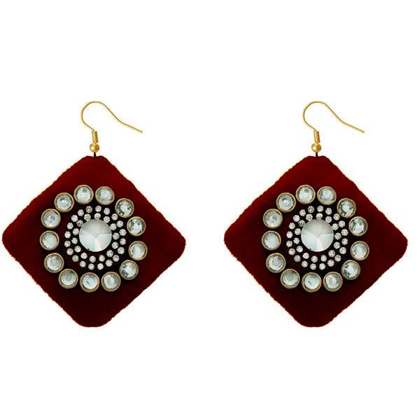 Tip Top Fashions Austrian Stone Maroon Velvet Earrings - 1308340I