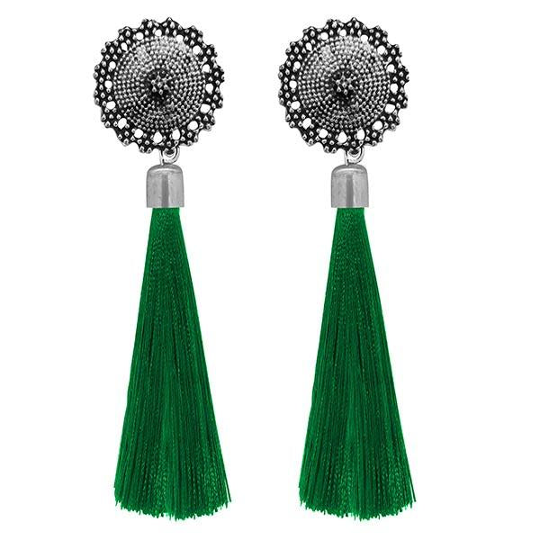 Jeweljunk Green Oxidised Plated Thread Earrings - 1308343D