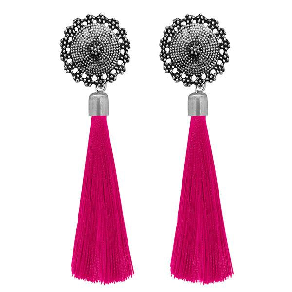 Jeweljunk Pink Oxidised Plated Thread Earrings - 1308343F