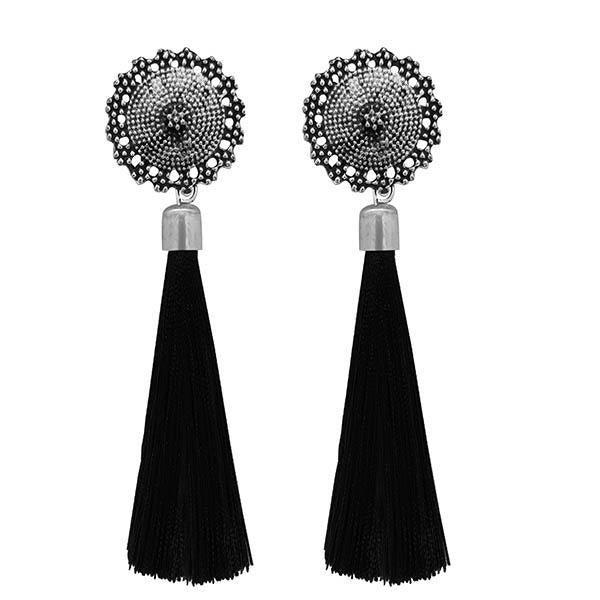 Jeweljunk Black Oxidised Plated Thread Earrings - 1308343G
