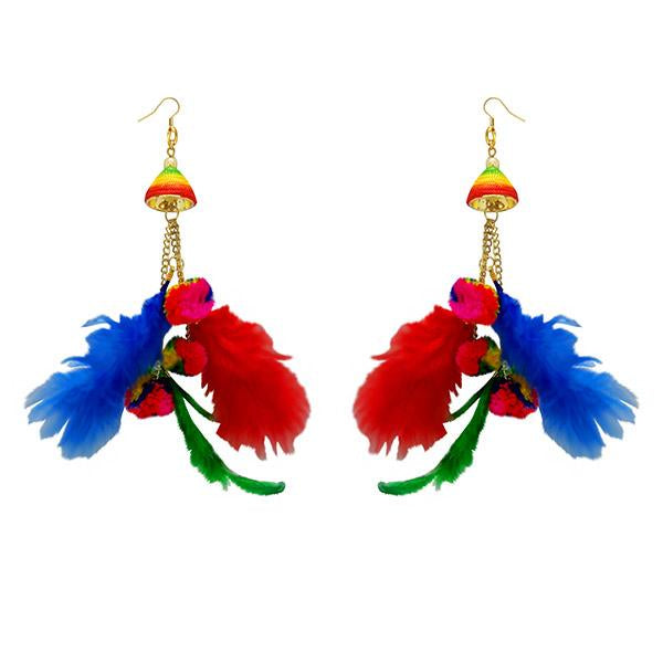 Jeweljunk Gold Plated Multicolor Thread Feather Earrings - 1308346B
