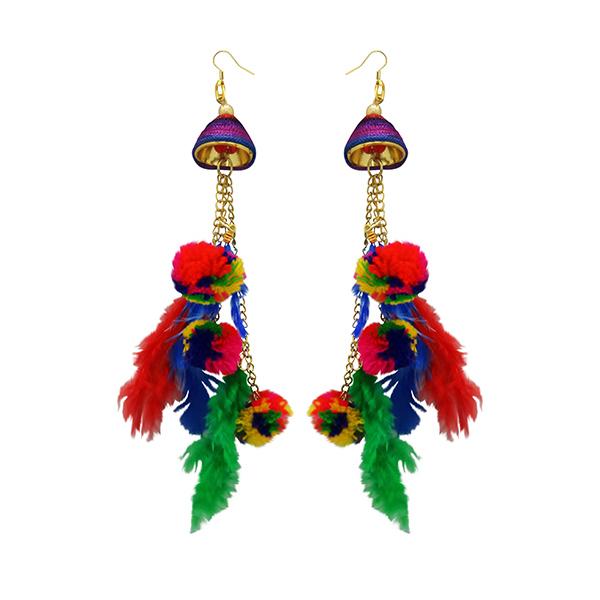 Jeweljunk Gold Plated Multicolor Thread Feather Earrings - 1308346C