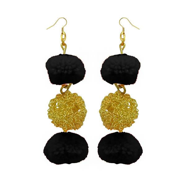 Tip Top Fashions Black Pompom Thread Earrings - 1308347B